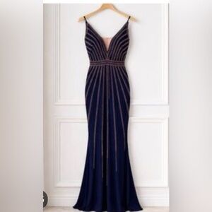 Avery Navy and Silver Embellished Dress
